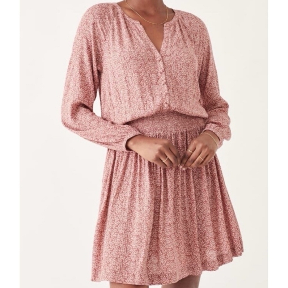 Faherty Montana Dress Mauve Leaf Batik Pink Women’s Size M